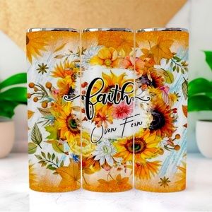 “Faith over Fear” custom, 20 oz tumbler with slide lid and straw